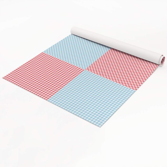 Adhesive film for furniture - Checked Pattern Squares In Pastel Blue And Vermillion