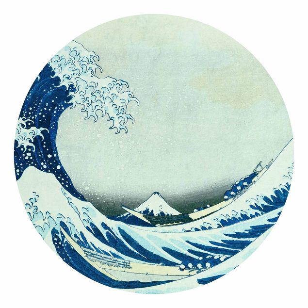 Self-adhesive round wallpaper beach - Katsushika Hokusai - The Great Wave At Kanagawa