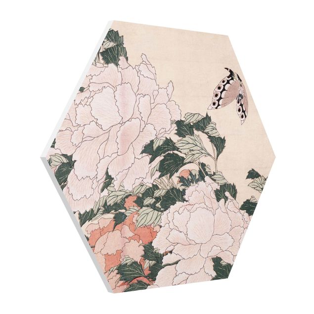 Forex hexagon - Katsushika Hokusai - Pink Peonies With Butterfly