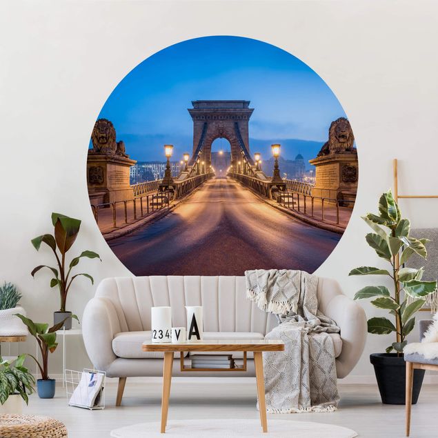 Self-adhesive round wallpaper - Chain Bridge In Budapest At Night