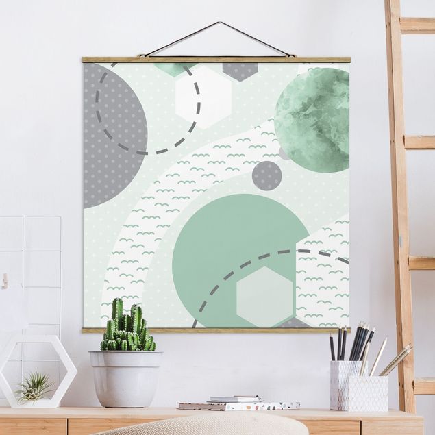 Fabric print with poster hangers - Children`s Rug Grafical - Forest And River - Square 1:1