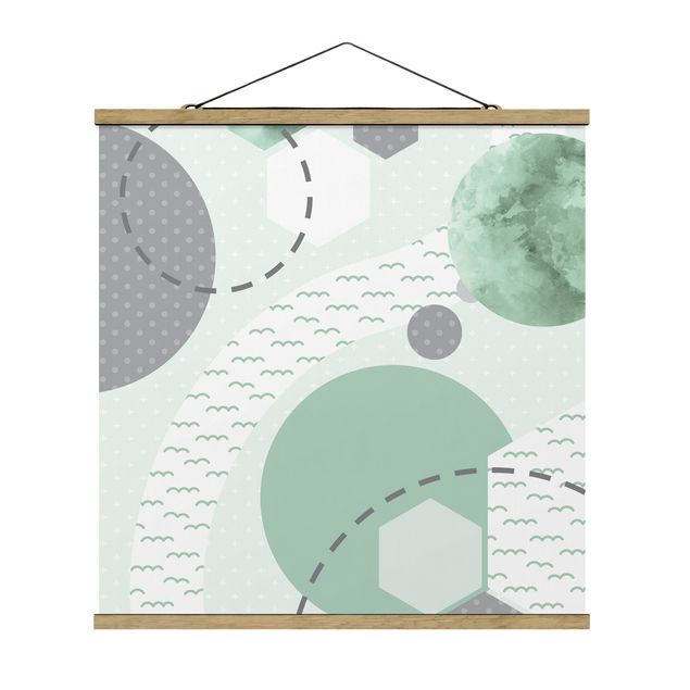 Fabric print with poster hangers - Children`s Rug Grafical - Forest And River - Square 1:1