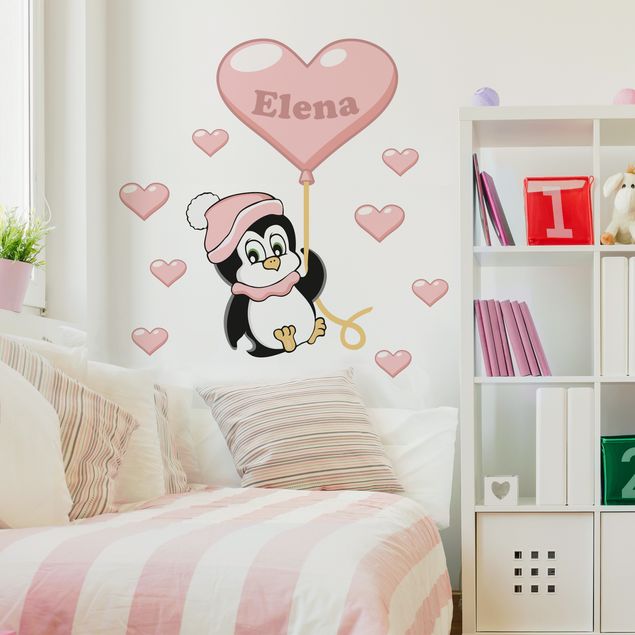 Custom text wall decals Penguin girl customised text