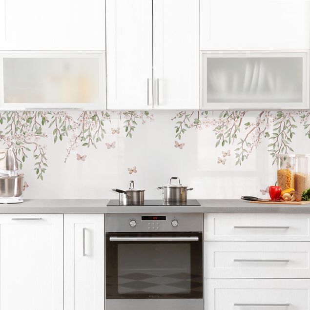 Kitchen splashback animals Cherry blossom in the butterflies' play of wings