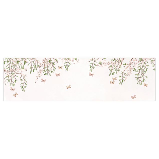 Kitchen wall cladding - Cherry blossom in the butterflies' play of wings