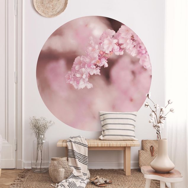 Self-adhesive round wallpaper - Cherry Blossoms In Purple Light