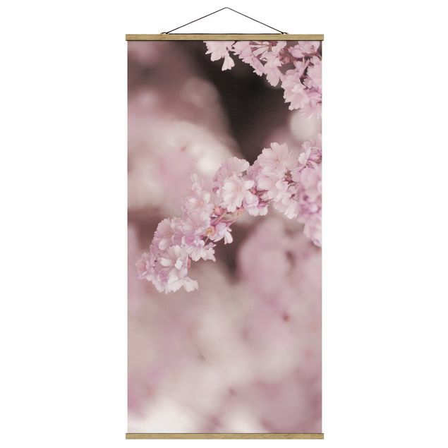 Fabric print with poster hangers - Cherry Blossoms In Purple Light - Portrait format 1:2