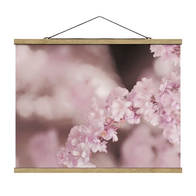 Fabric print with poster hangers - Cherry Blossoms In Purple Light - Landscape format 4:3