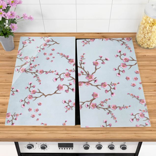 Stove top covers - Cherry Blossoms On Blue