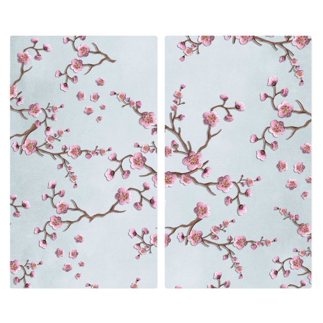 Stove top covers - Cherry Blossoms On Blue