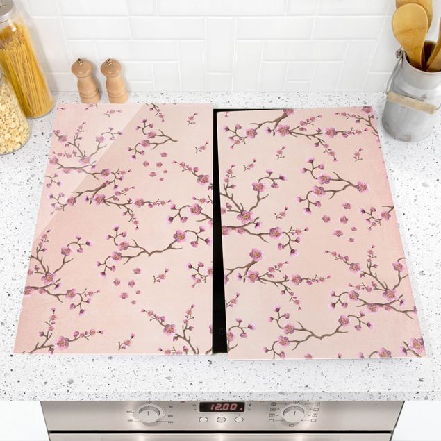 Stove top covers - Cherry Blossoms On Light Pink