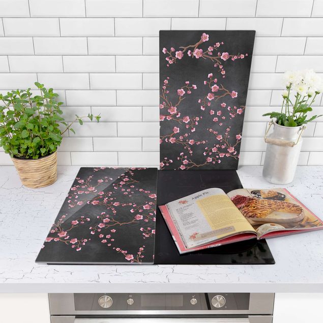 Stove top covers - Cherry Blossoms On Black