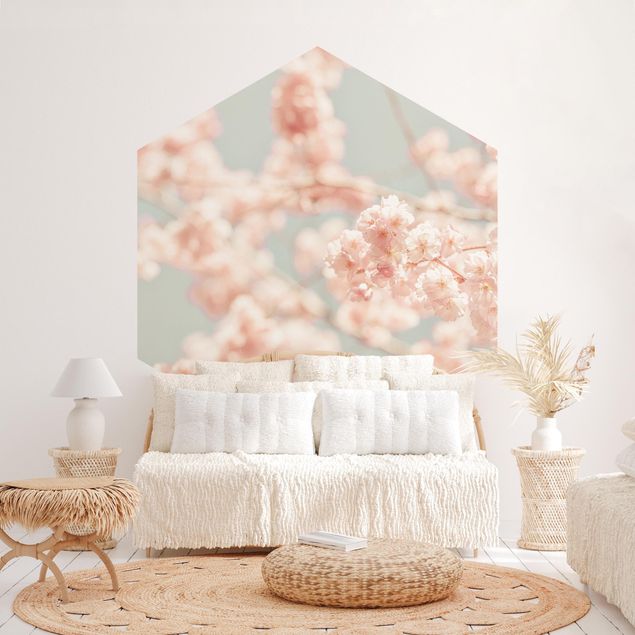 Self-adhesive hexagonal pattern wallpaper - Cherry Blossom Glow