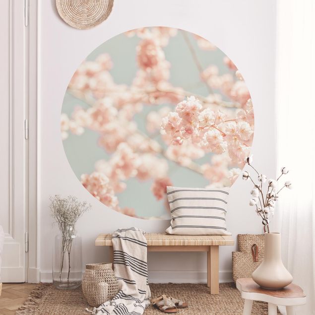 Self-adhesive round wallpaper - Cherry Blossom Glow
