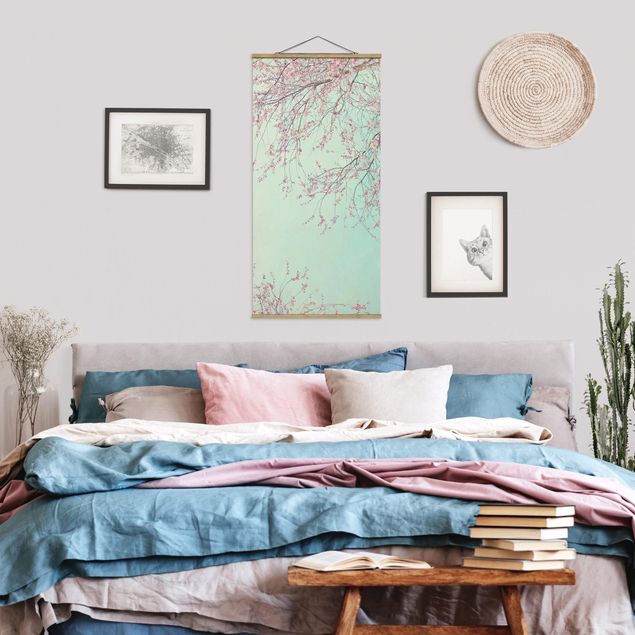 Fabric print with poster hangers - Cherry Blossom Yearning - Portrait format 1:2