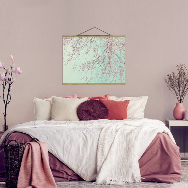 Fabric print with poster hangers - Cherry Blossom Yearning - Landscape format 4:3