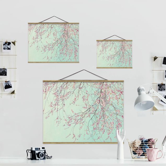 Fabric print with poster hangers - Cherry Blossom Yearning - Landscape format 4:3