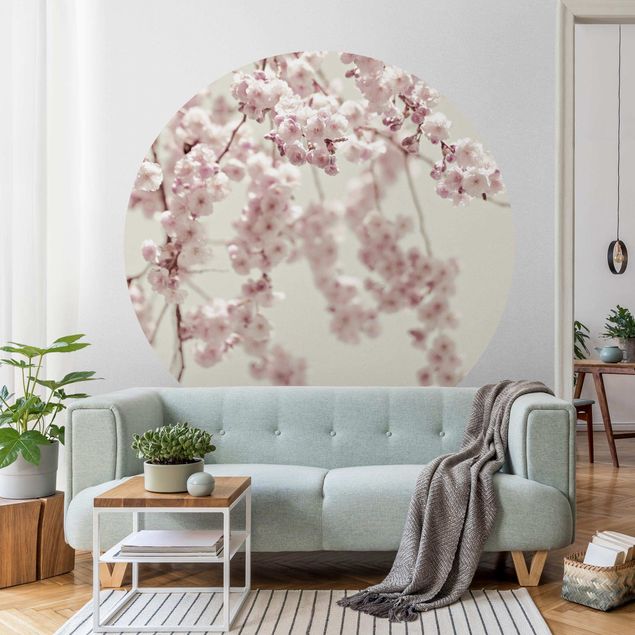Self-adhesive round wallpaper - Dancing Cherry Blossoms