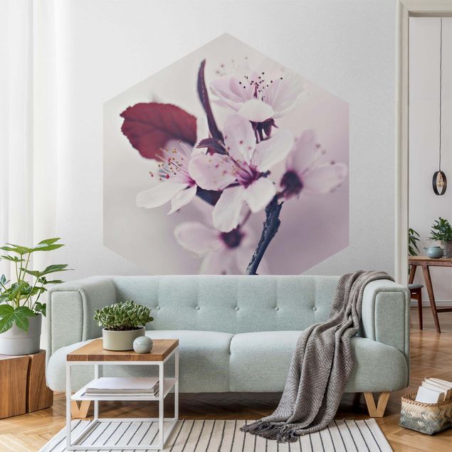 Self-adhesive hexagonal pattern wallpaper - Cherry Blossom Branch Antique Pink
