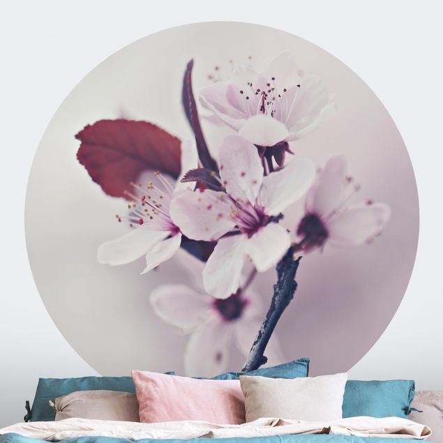 Self-adhesive round wallpaper - Cherry Blossom Branch Antique Pink