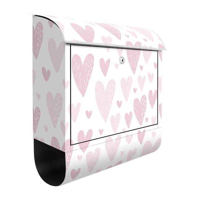 Letterbox - Small And Big Drawn Light Pink Hearts