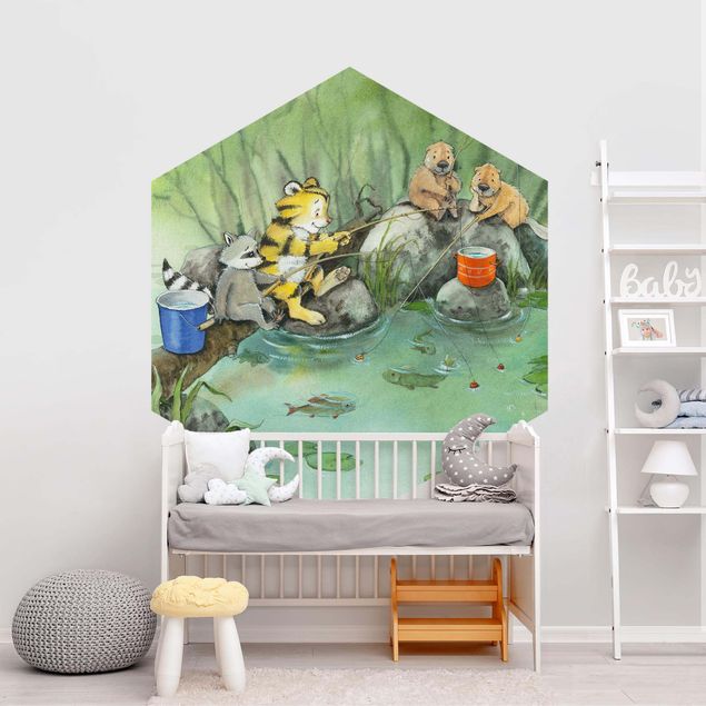 Self-adhesive hexagonal pattern wallpaper - Little Tiger - Fishing