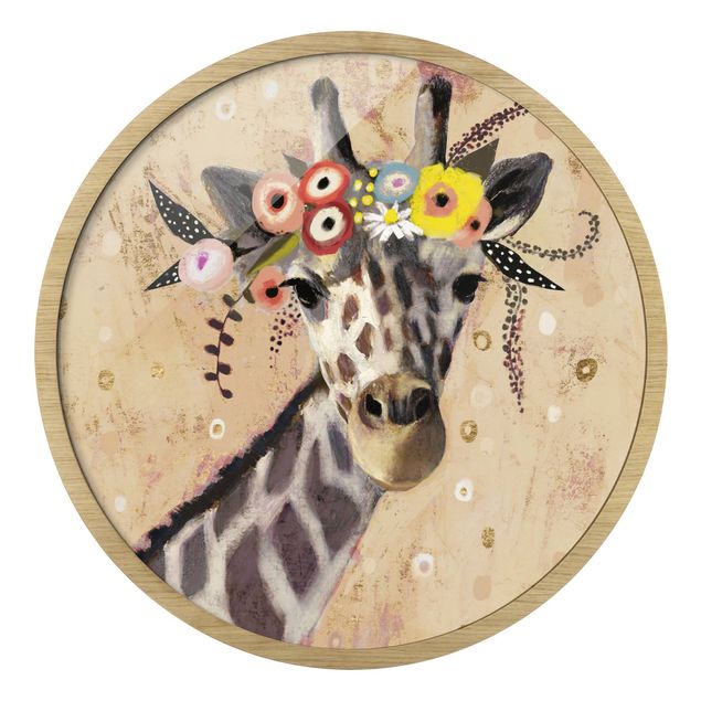 Circular framed print - Klimt Giraffe