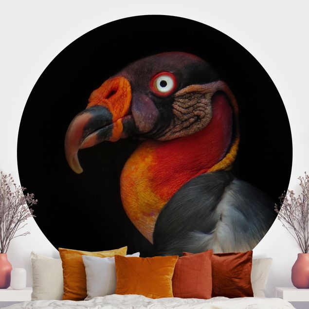 Self-adhesive round wallpaper - King Vulture In Front Of Black