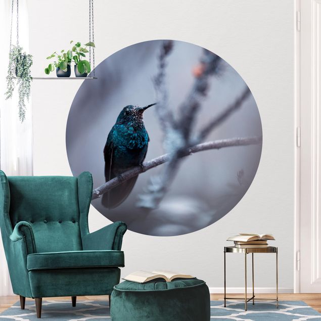 Self-adhesive round wallpaper - Hummingbird In Winter