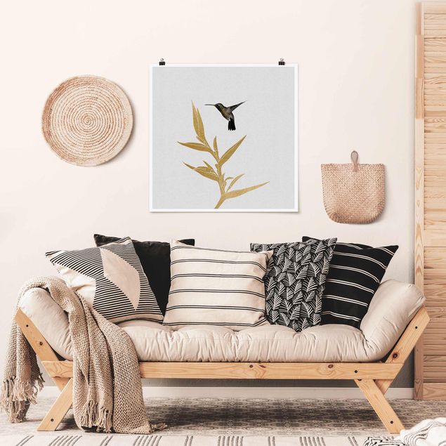Poster - Hummingbird And Tropical Golden Blossom II
