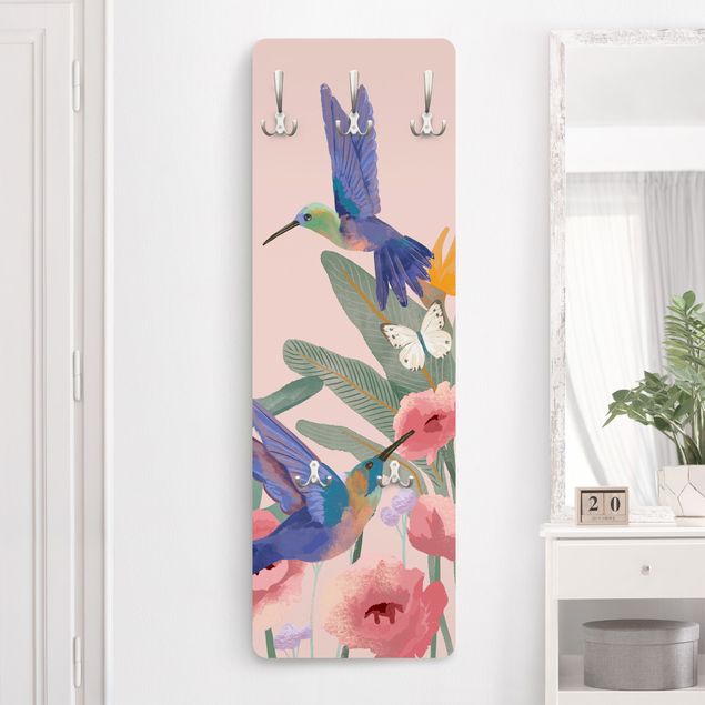 Coat rack modern - Hummingbirds and pink blossoms