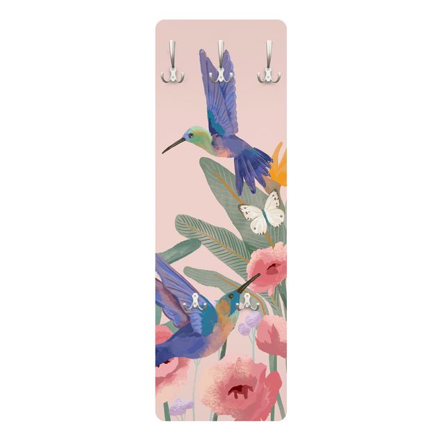 Coat rack modern - Hummingbirds and pink blossoms