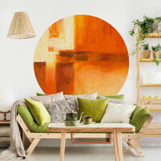 Self-adhesive round wallpaper - Composition In Orange And Brown 01