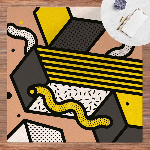 contemporary rugs Composition Neo Memphis Yellow And Grey