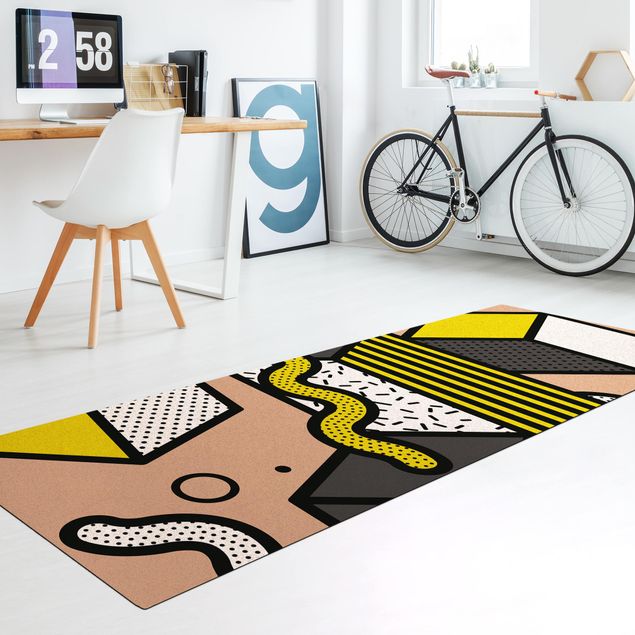 gray rug Composition Neo Memphis Yellow And Grey