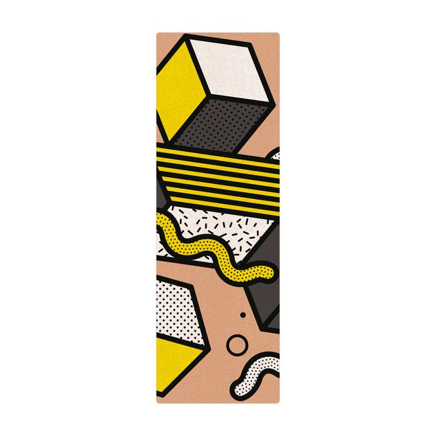 Cork mat - Composition Neo Memphis Yellow And Grey - Portrait format 1:2