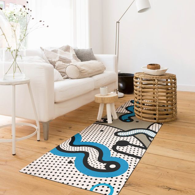 modern area rugs Composition Neo Memphis Black Blue
