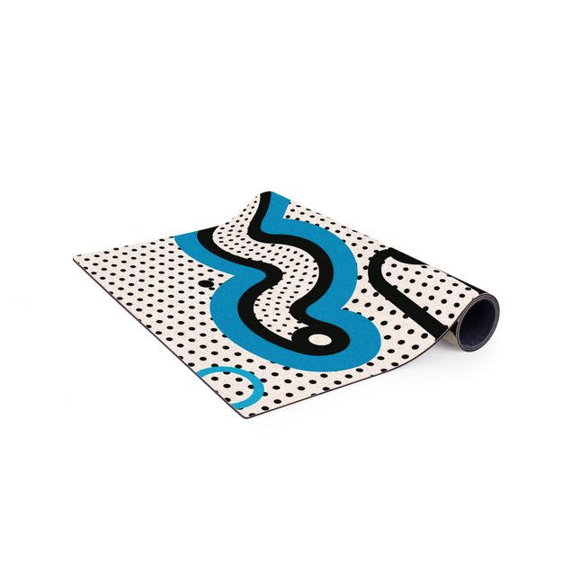 rug under dining table Composition Neo Memphis Black Blue