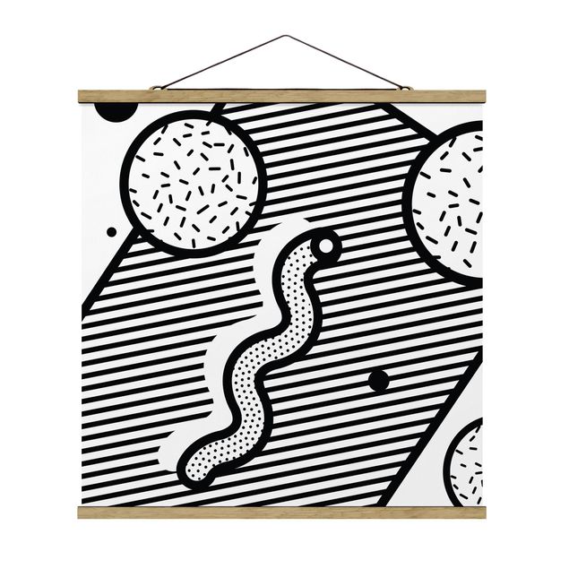 Fabric print with poster hangers - Composition Neo Memphis Black And White - Square 1:1