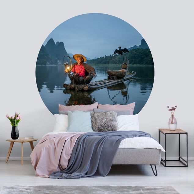 Self-adhesive round wallpaper - Cormorant Fisherman At Dusk