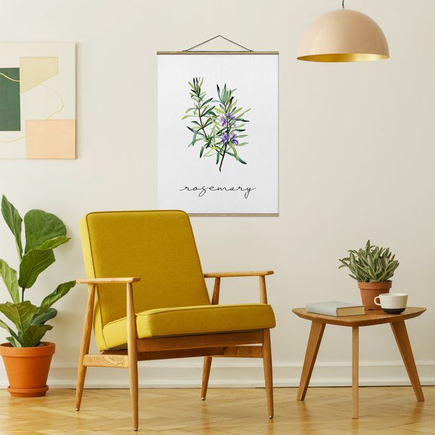 Fabric print with poster hangers - Herbs Illustration Rosemary - Portrait format 3:4