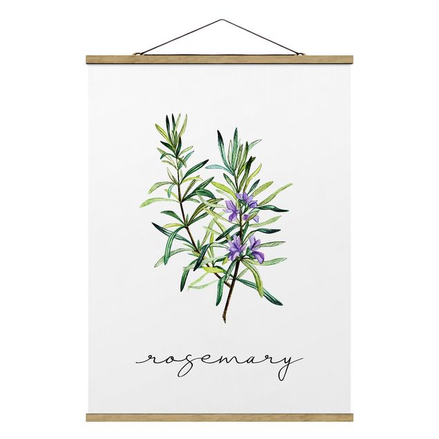 Fabric print with poster hangers - Herbs Illustration Rosemary - Portrait format 3:4