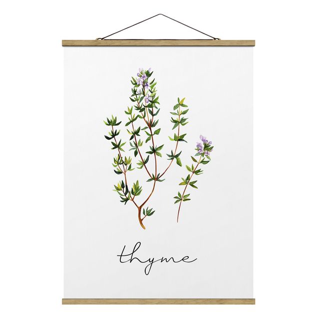 Fabric print with poster hangers - Herbs Illustration Thyme - Portrait format 3:4