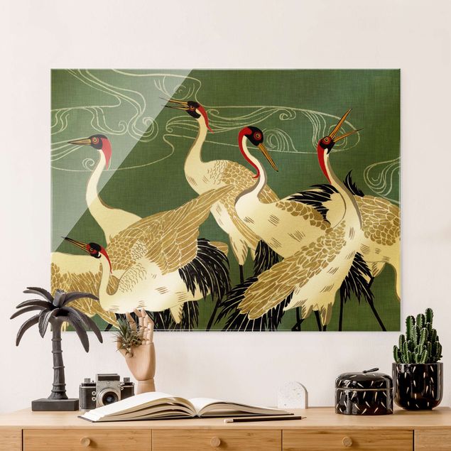 Glass print - Crane With Golden Feathers I - Landscape format