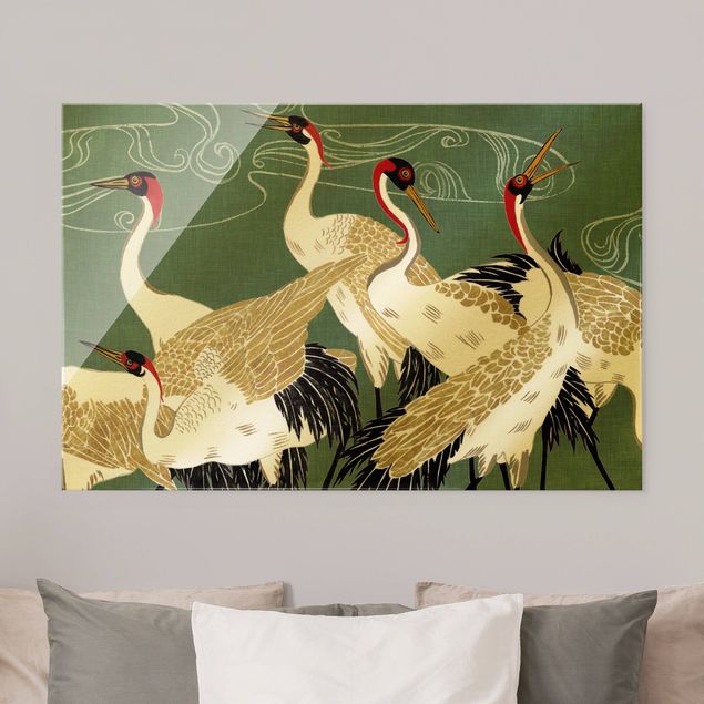 Glass print - Crane With Golden Feathers I - Landscape format