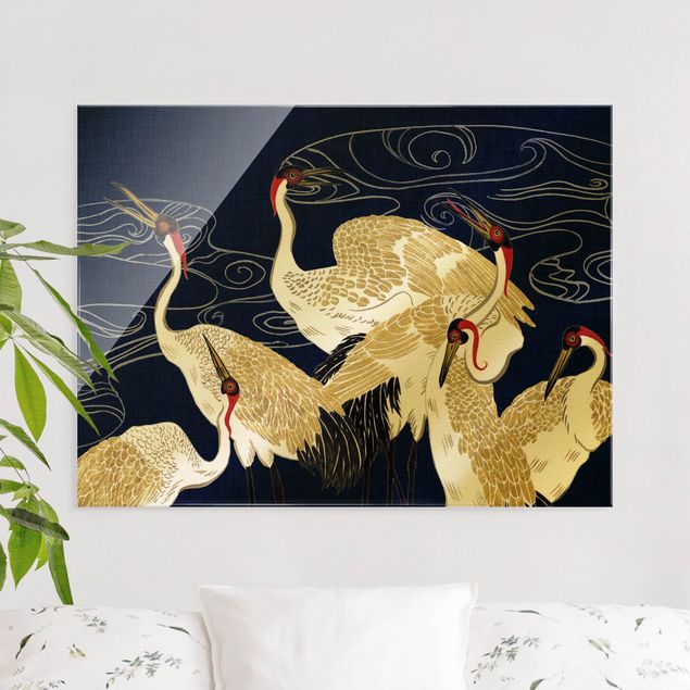 Glass print - Crane With Golden Feathers II - Landscape format