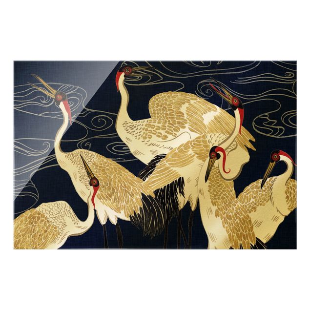 Glass print - Crane With Golden Feathers II - Landscape format
