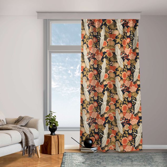 modern curtains for living room Cranes And Chrysanthemums Black