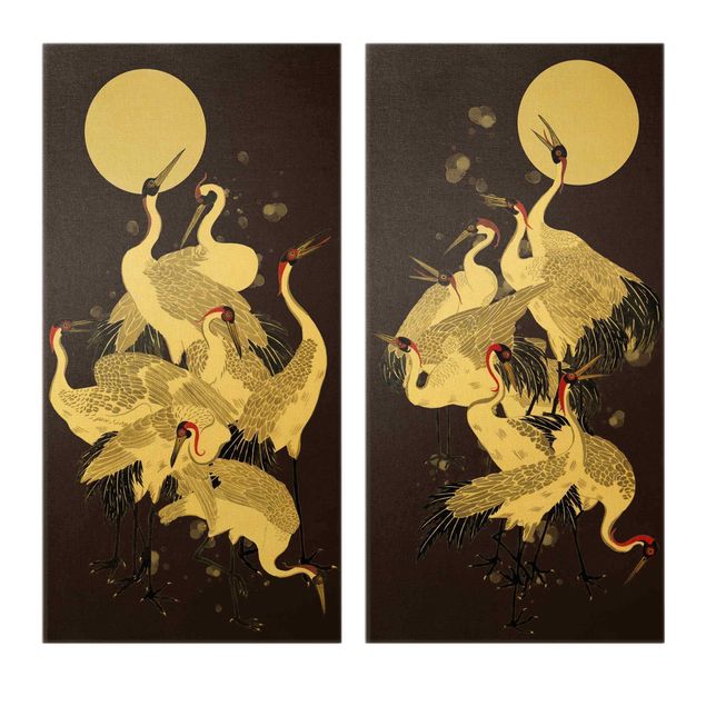 Print on canvas - Cranes In Front Of Moon Duo