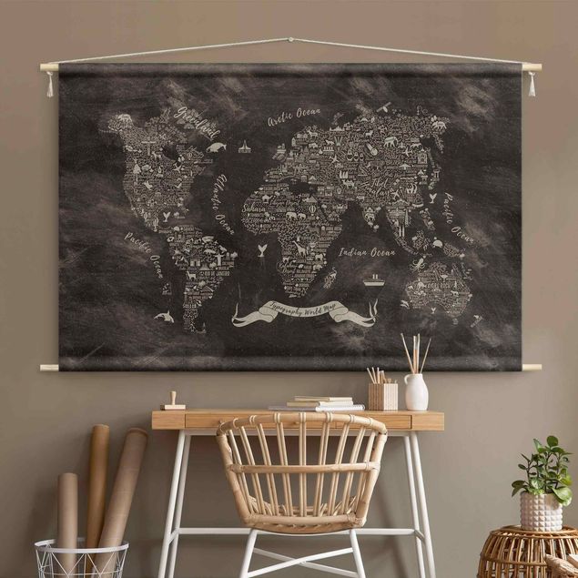 tapestry wall hanging Chalk Typography World Map
